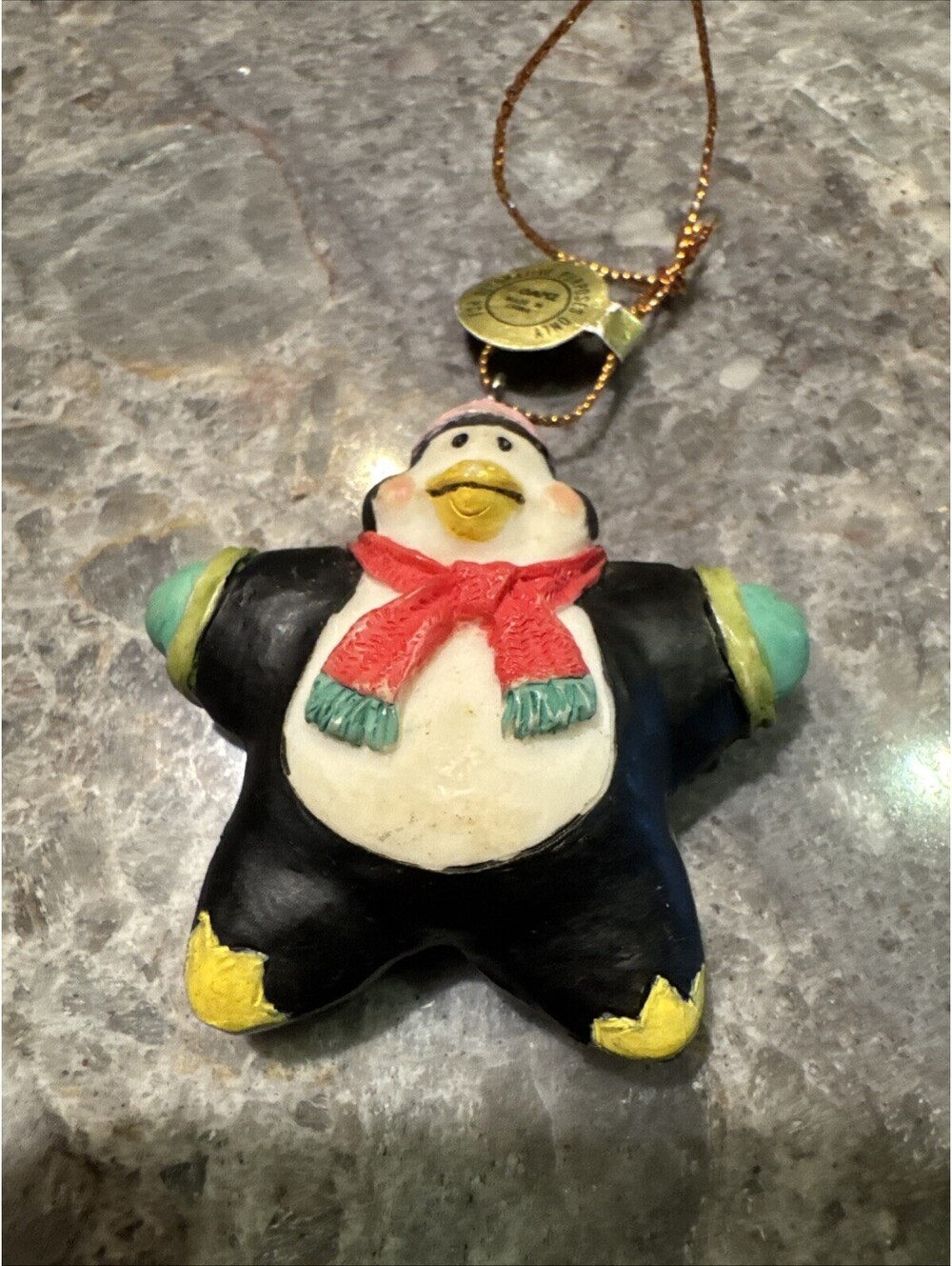 Vintage Gatz 1994 Ceramic Penguin Ornament Star collectible HTF